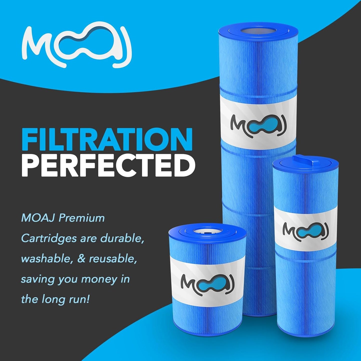 MOAJ Premium Pool Filter 4-PACK Replaces Pentair CCP420, Clean And Clear Plus 420, R173576, PCC105, PCC105-PAK4, Filbur FC-1977, Unicel C-7471, JCQ420, PLESL105 | 26" x 7" | Asepsis-Infused Filtration