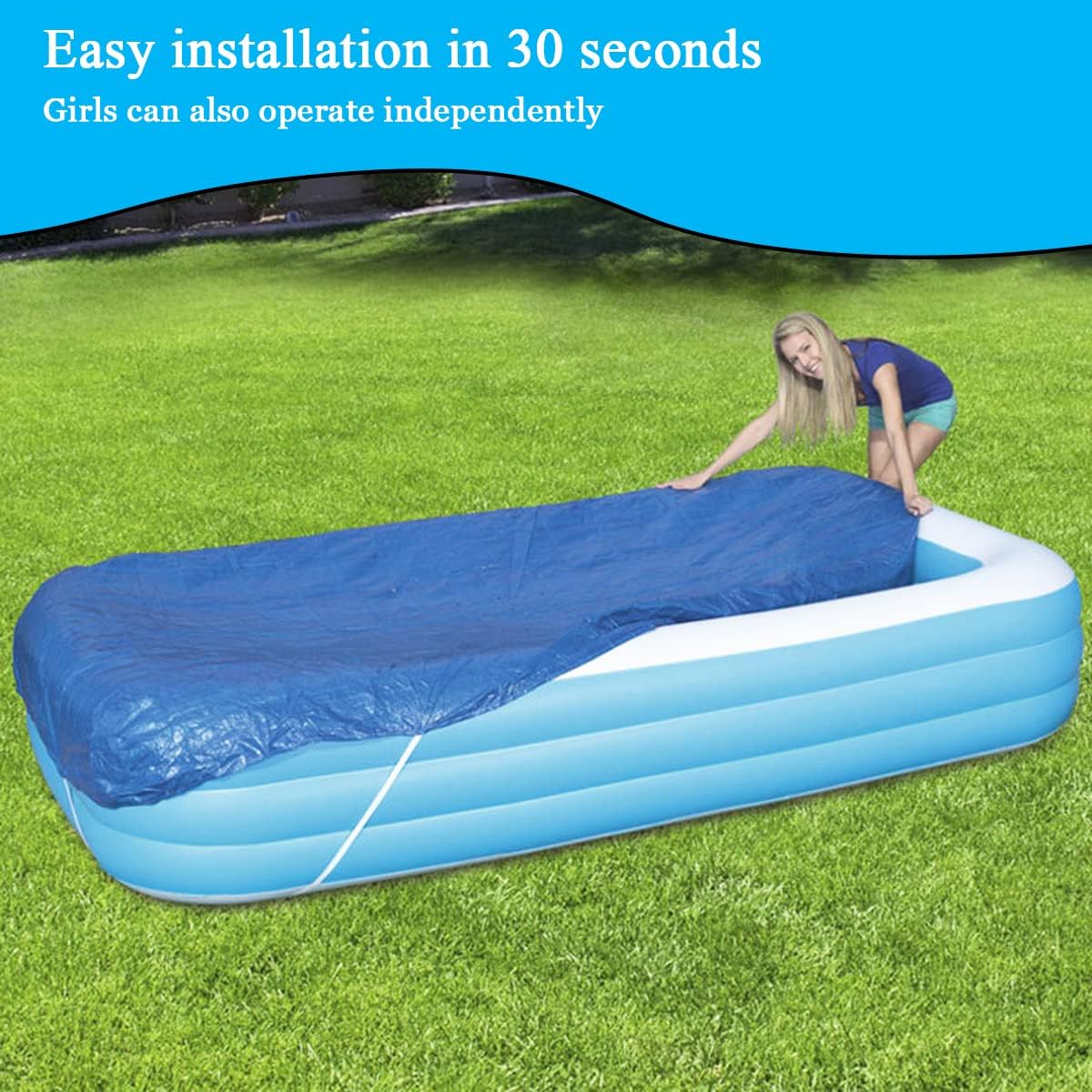 Rectangle Pool Cover, Fits 120 in x 72 in Inflatable Rectangle Swimming Pool Cover, Inflatable Pool Cover, Keep Warm dust-Proof Frame Pool Cover for Outdoor Paddling Family Pools