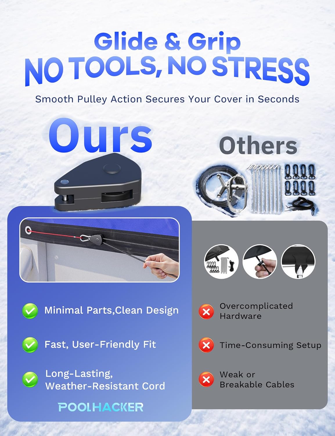 POOLHACKER 12x24 FT Oval Pool Cover – 420D Extra Thick Winter Pool Cover for Above Ground Pools, 4 Ft Overlap with Pulley & Cable, Cold-Resistant, Tear-Resistant & Dustproof