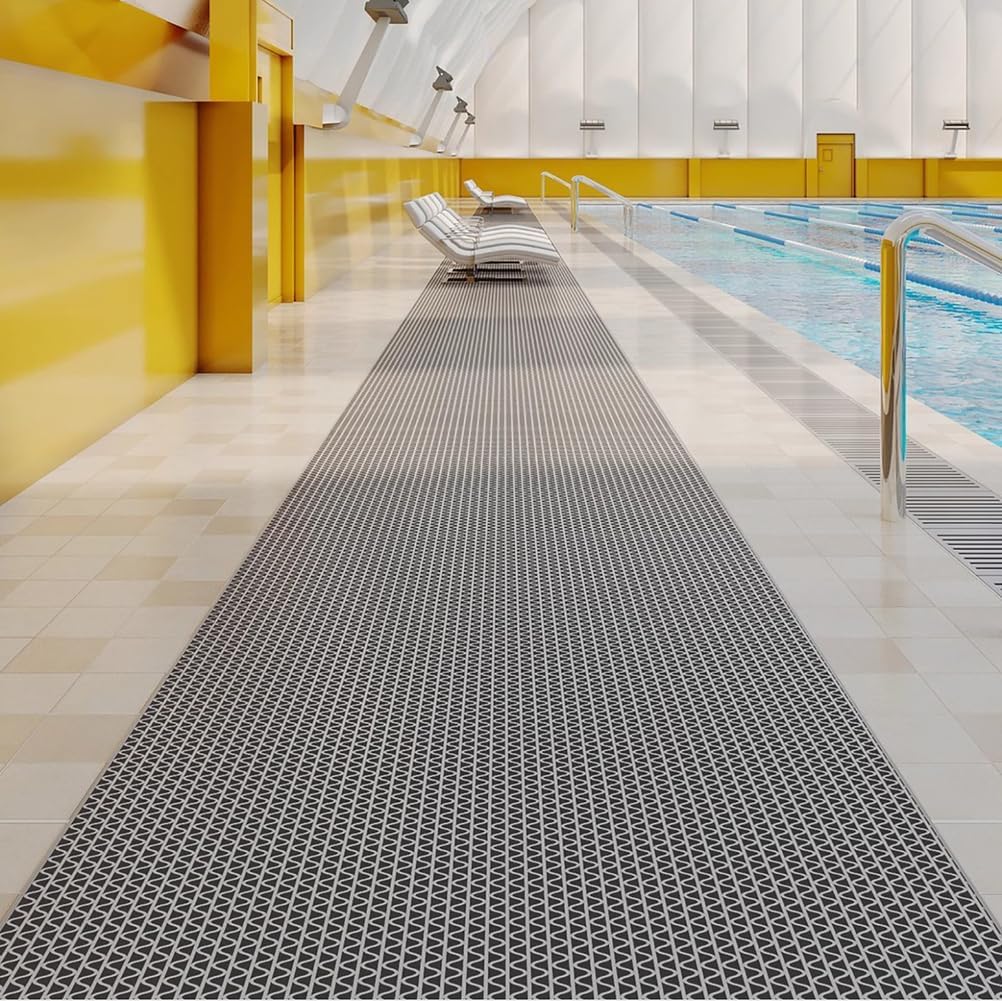 WLWLEO 3 x 20ft Poolside Non Slip Mat Walk Pool Mats for Floor Commercial Large PVC Flooring Mats with Drainage for Bathroom Garage Back Kitchen Pool Decorative Rugs,Black,0.9×6M/3×20ft
