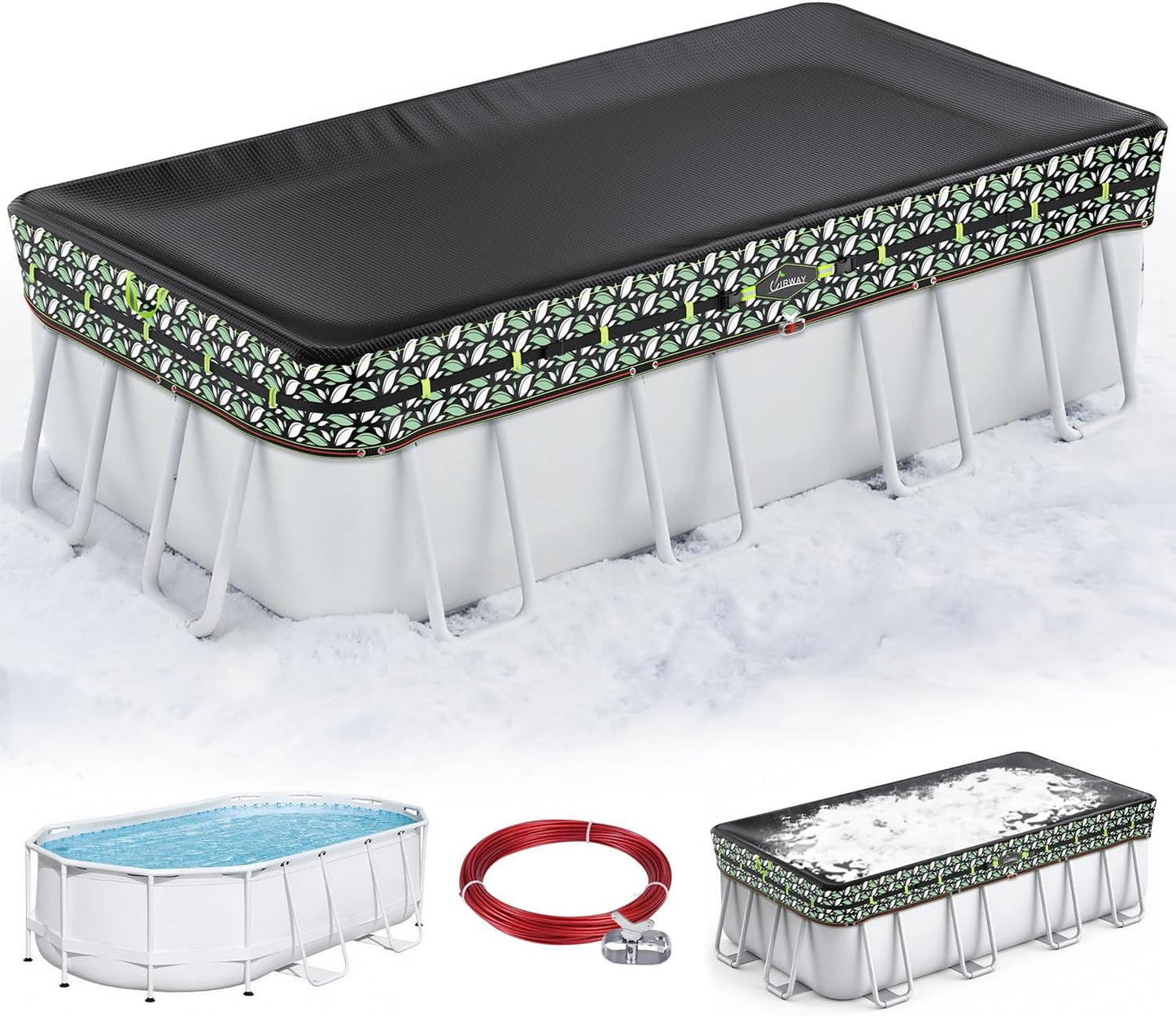 UIRWAY [200GSM Heavy Duty] 15FT Winter Pool Cover 2025 Upgrade Pool Cover for Above Ground Round Pools, UV & Cold Resistant Swimming Pool Cover, Tearproof Tarp with Cable System