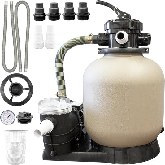 SWIMLINE HYDROTOOLS Complete Sand Filter System, 14" Tank - for Above-Ground & Inground Pools Up to 10,500 Gallons, Single Speed Pump, 0.45 THP, 2,400 GPH, 4-Way Multi-Port Valve, 60 lb Capacity
