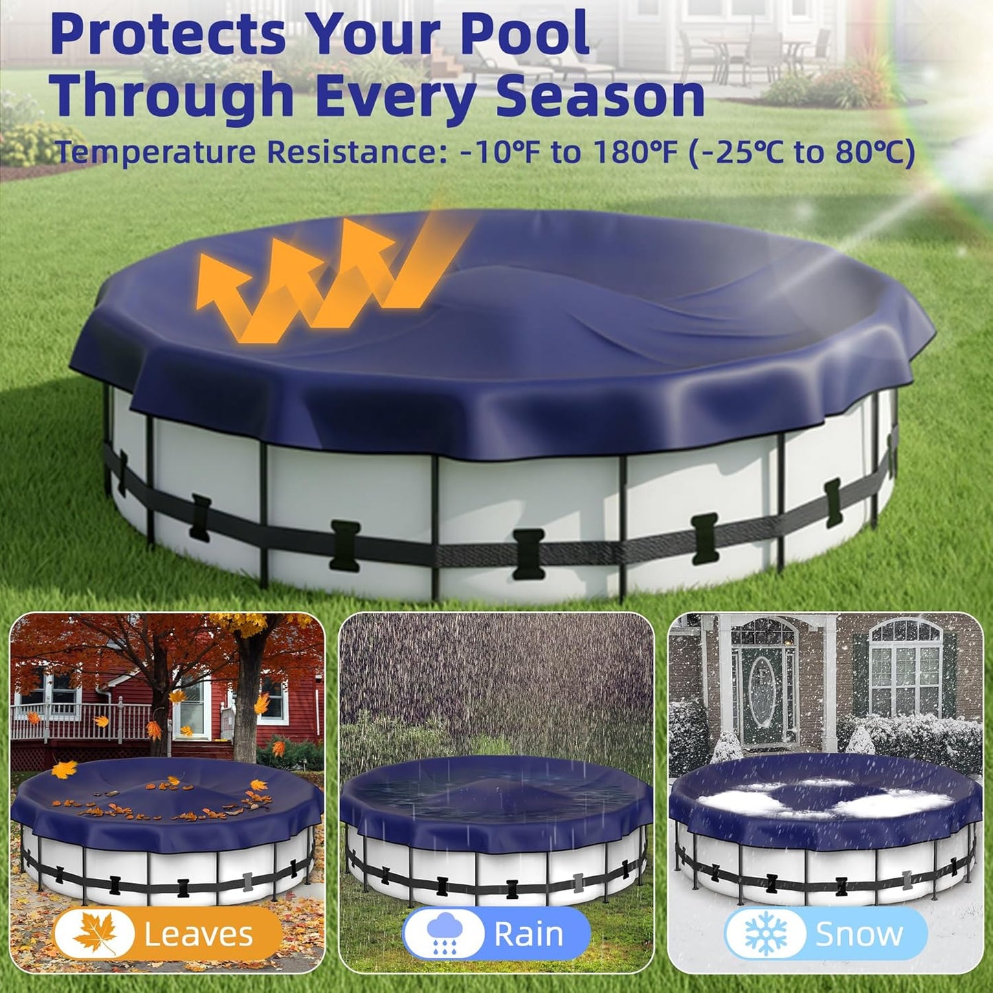 Pool Covers for Above Ground Pools - 24 ft Round Winter Pool Cover, Extra Durable Cold- and UV-Resistant Heavy-Duty Swimming Pool Cover for Winterizing