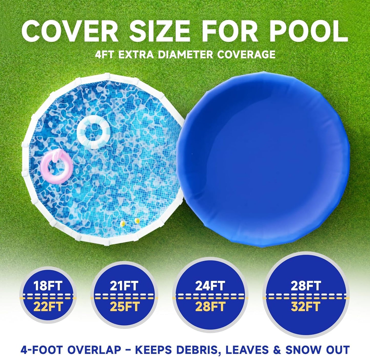 [Upgraded] 18ft/21ft/24ft/28ft Round Winter Pool Covers for Above Ground Pool Cover 21FT Cover 4FT Overlap - 500D Windproof with Steel Cable & Heavy Duty Winch - Swimming Pool Winter Cover Blue