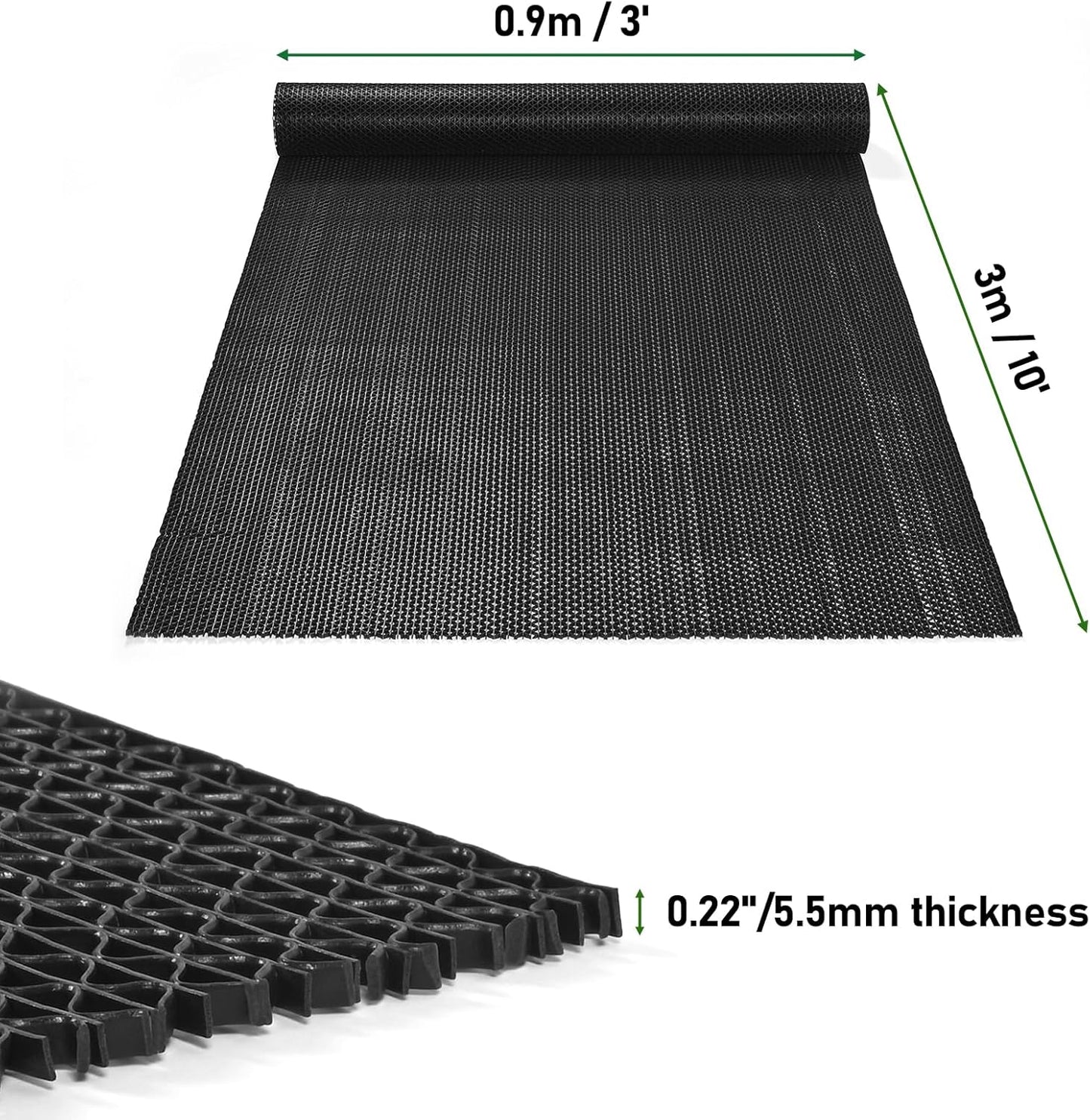 jxgzyy Commercial Drainage Mat Non Slip Drainage Floor Matting 3'x10' Heavy Duty Swimming Pool Mat for Restaurant Kitchen Bathroom Bar Garden Outdoor Wet Area, Black