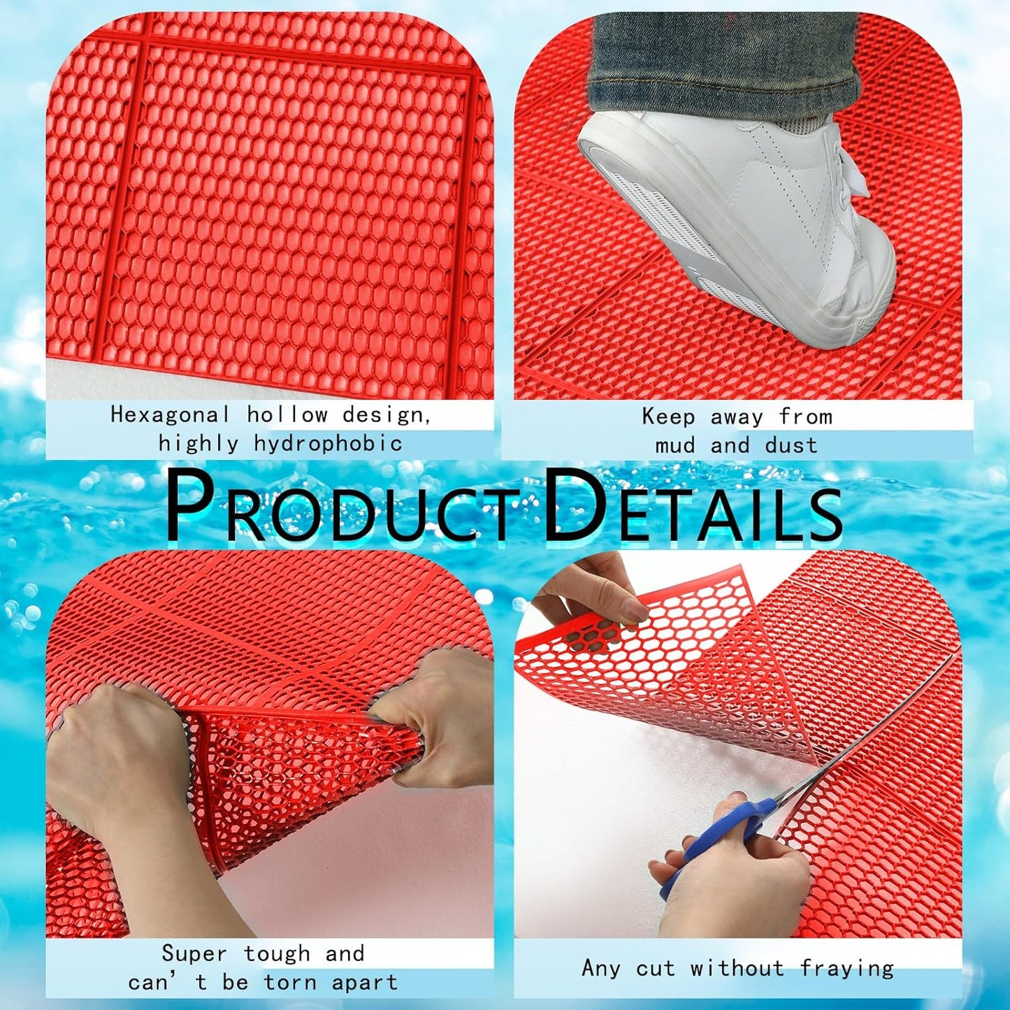 Tondiamo Drainage Pool Flooring Mats Swimming Pool Non Slip Mat PVC Splash Matting Mesh Hollow Doormat Roll for Outdoor Indoor Patio Restaurant Garage Kitchen Bathroom Bars(3 x 10 ft,Red)