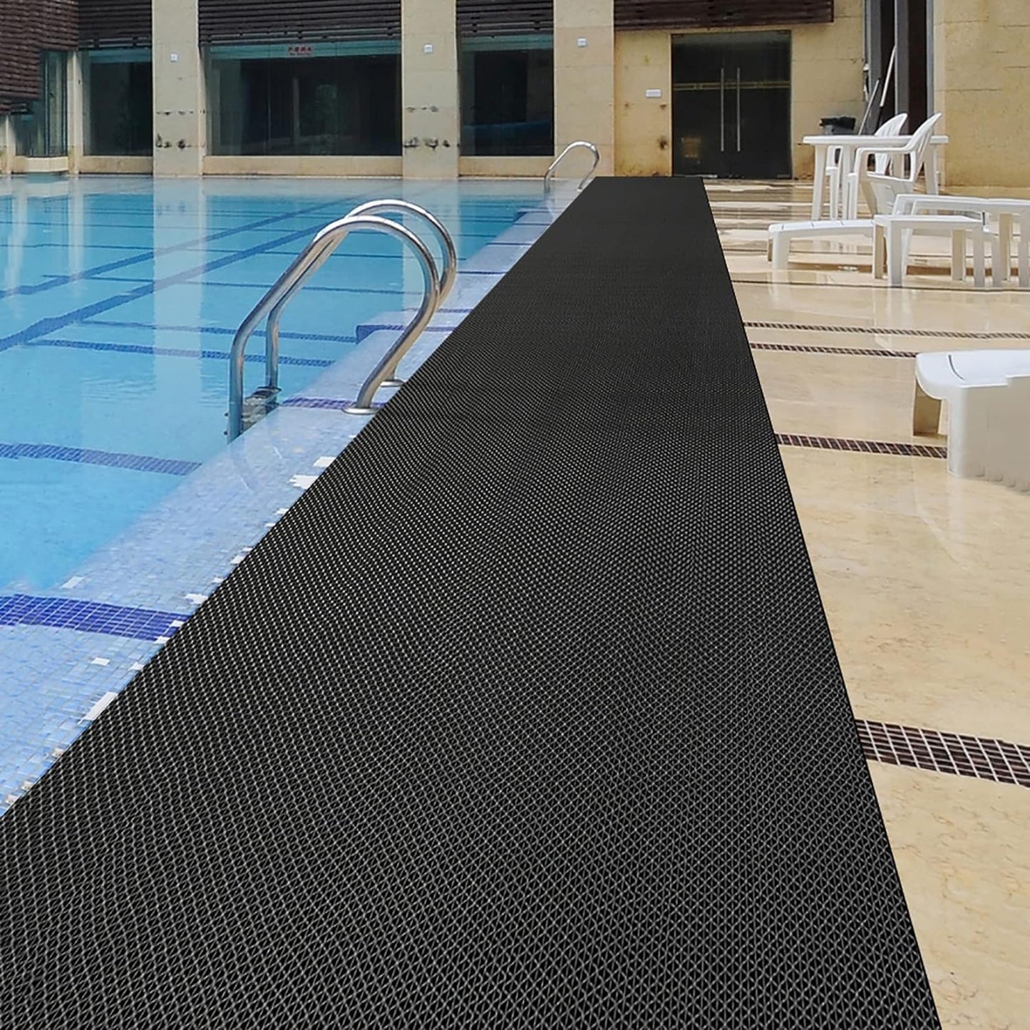 PVC Drainage Floor Mat Non-Slip Commercial Wet Area Mat for Outdoor and Indoor Restaurant Kitchen Bar Swimming Pool Splash Matting Water Drain Flooring Mat (Black, 3FTX10FT)