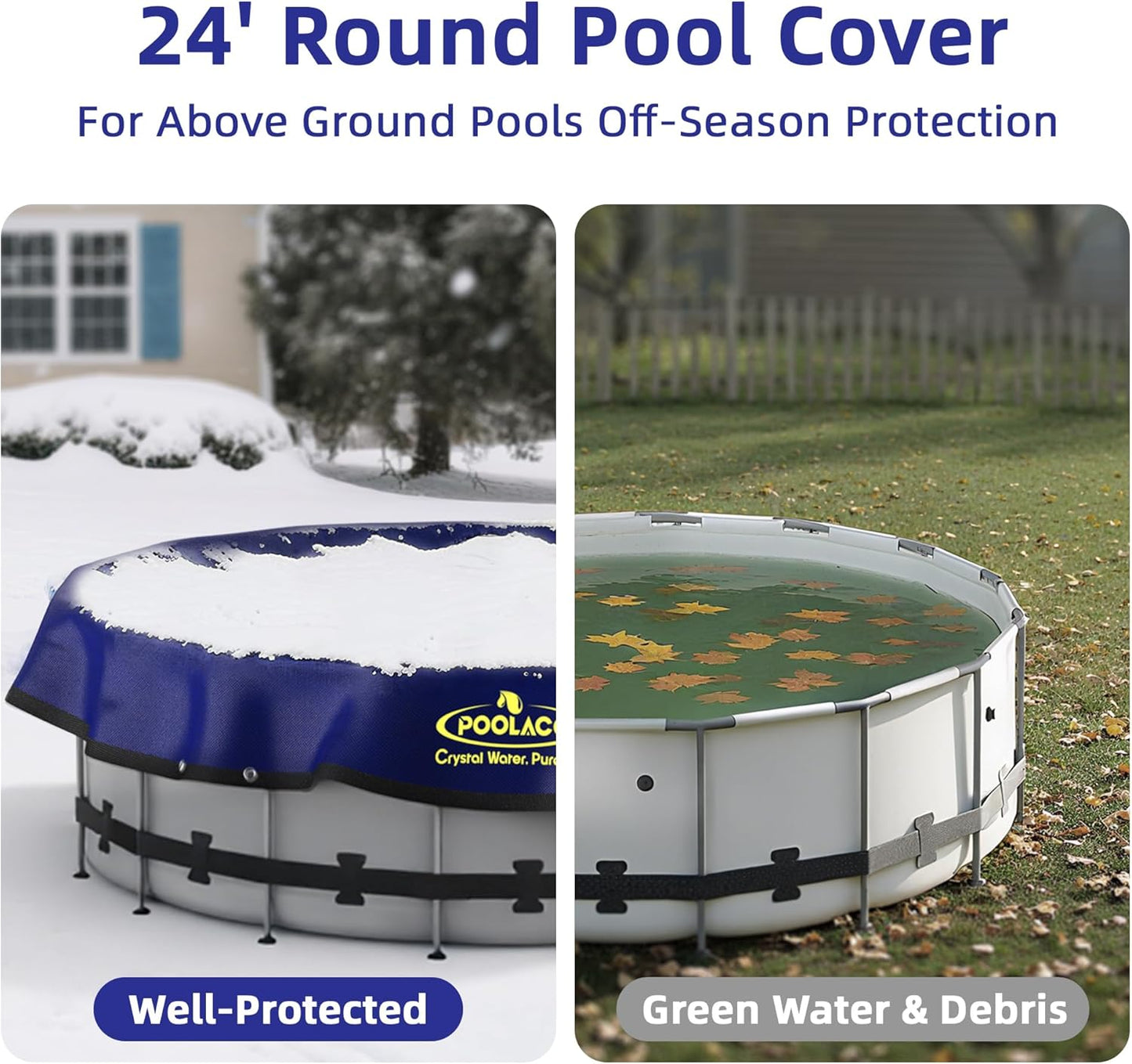 Pool Covers for Above Ground Pools - 24 ft Round Winter Pool Cover, Extra Durable Cold- and UV-Resistant Heavy-Duty Swimming Pool Cover for Winterizing