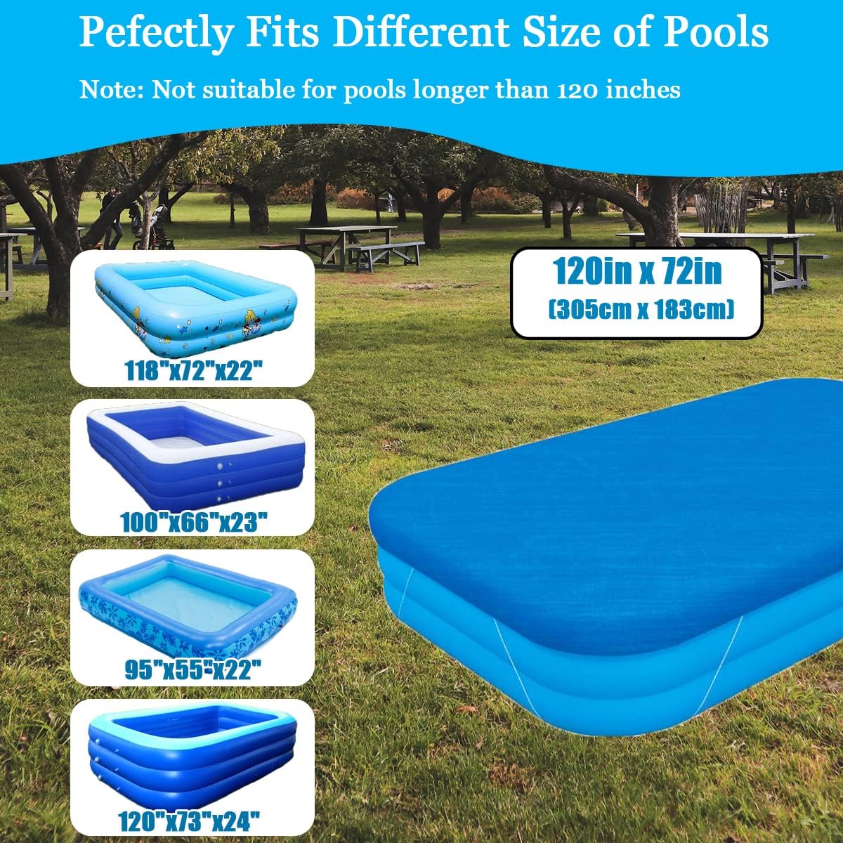 Rectangle Pool Cover, Fits 120 in x 72 in Inflatable Rectangle Swimming Pool Cover, Inflatable Pool Cover, Keep Warm dust-Proof Frame Pool Cover for Outdoor Paddling Family Pools