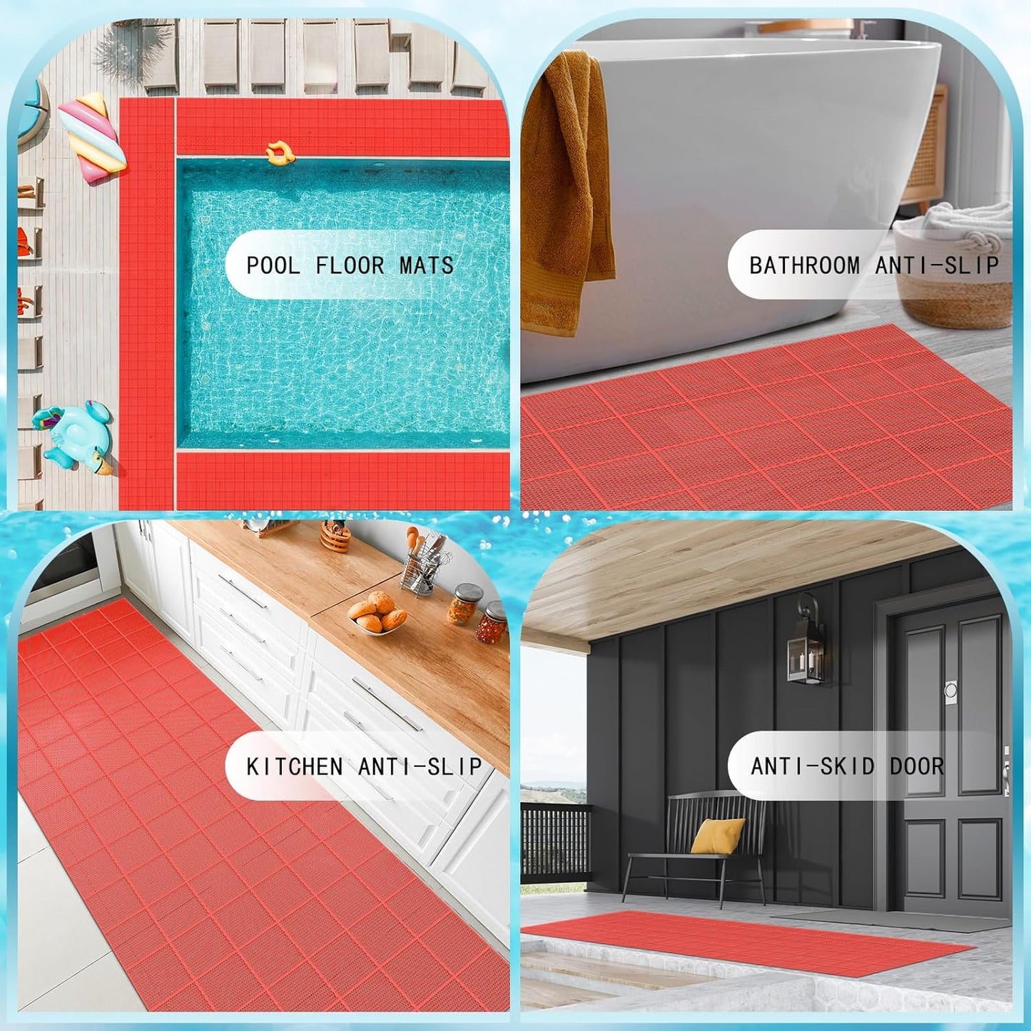 Tondiamo Drainage Pool Flooring Mats Swimming Pool Non Slip Mat PVC Splash Matting Mesh Hollow Doormat Roll for Outdoor Indoor Patio Restaurant Garage Kitchen Bathroom Bars(3 x 10 ft,Red)