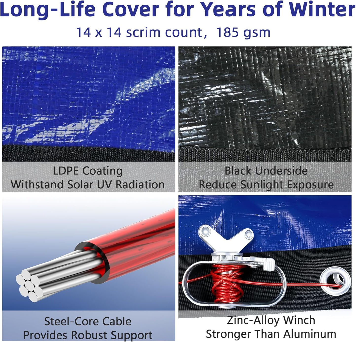 Pool Covers for Above Ground Pools - 24 ft Round Winter Pool Cover, Extra Durable Cold- and UV-Resistant Heavy-Duty Swimming Pool Cover for Winterizing