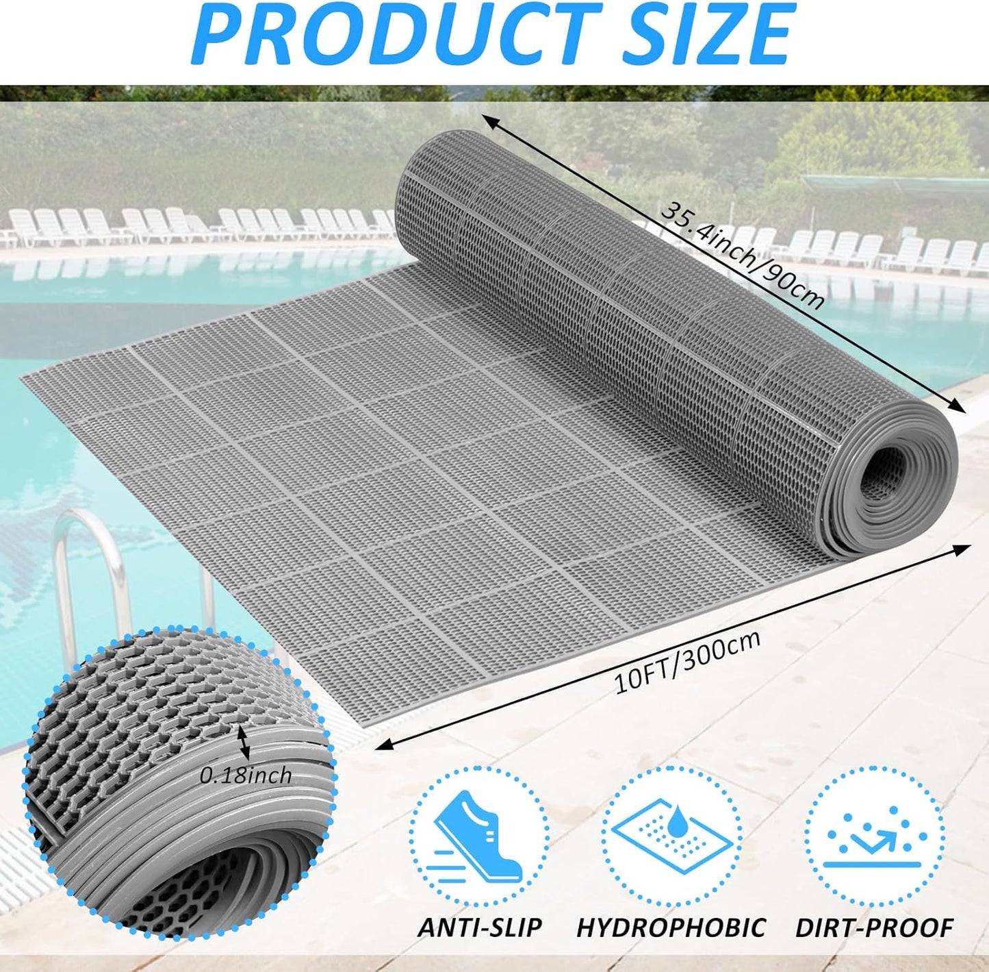 3 x 10FT Drainage Pool Flooring Mats Non Slip Swimming Pool Mat PVC Splash Matting Mesh Hollow Doormat Roll for Outdoor Indoor Garage Restaurant Sauna SPA Heavy Duty Commercial Anti Slip Floor Mats