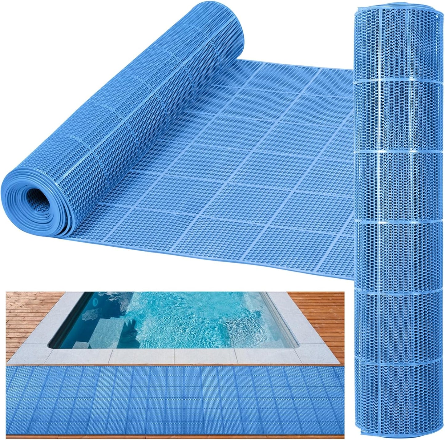 3 x 10FT Drainage Pool Flooring Mats Non Slip Swimming Pool Mat PVC Splash Matting Mesh Hollow Doormat Roll for Outdoor Indoor Garage Restaurant Sauna SPA Heavy Duty Commercial Anti Slip Floor Mats