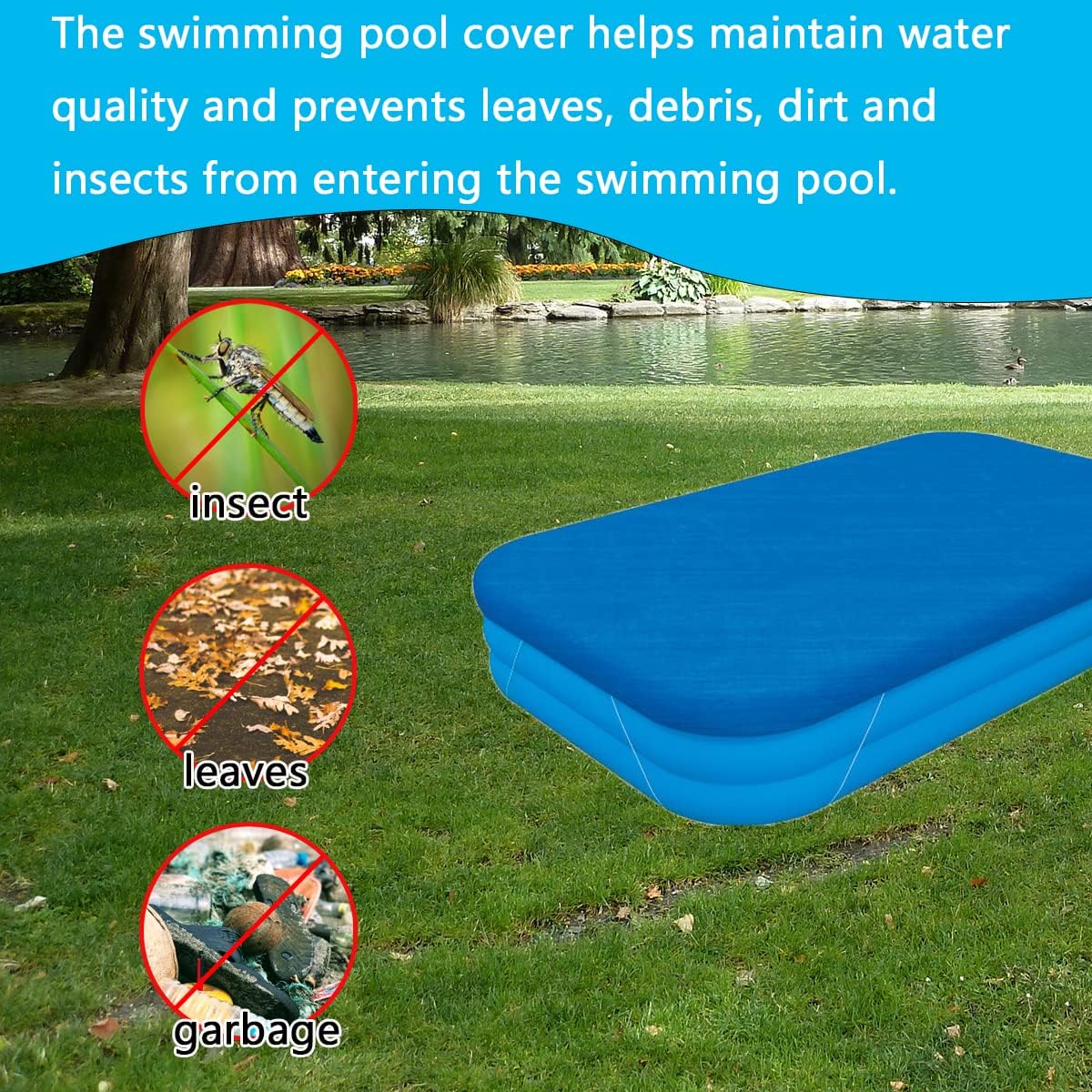Rectangle Pool Cover, Fits 120 in x 72 in Inflatable Rectangle Swimming Pool Cover, Inflatable Pool Cover, Keep Warm dust-Proof Frame Pool Cover for Outdoor Paddling Family Pools