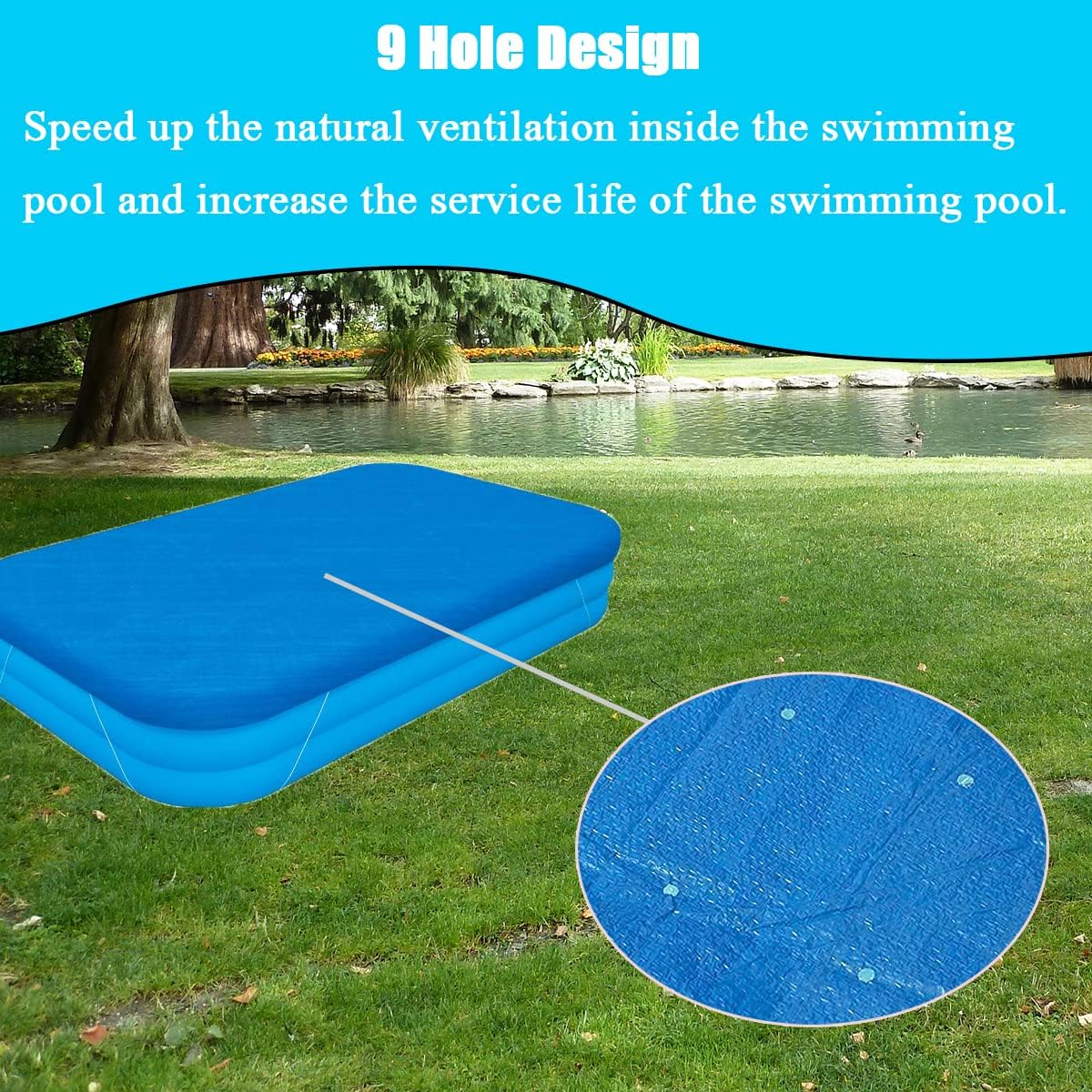 Rectangle Pool Cover, Fits 120 in x 72 in Inflatable Rectangle Swimming Pool Cover, Inflatable Pool Cover, Keep Warm dust-Proof Frame Pool Cover for Outdoor Paddling Family Pools