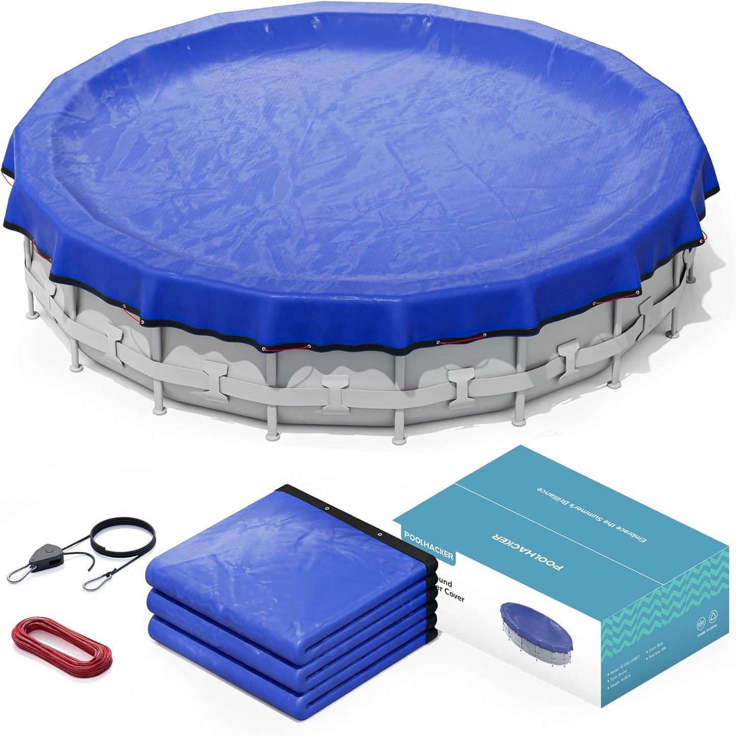POOLHACKER 12x24 FT Oval Pool Cover – 420D Extra Thick Winter Pool Cover for Above Ground Pools, 4 Ft Overlap with Pulley & Cable, Cold-Resistant, Tear-Resistant & Dustproof