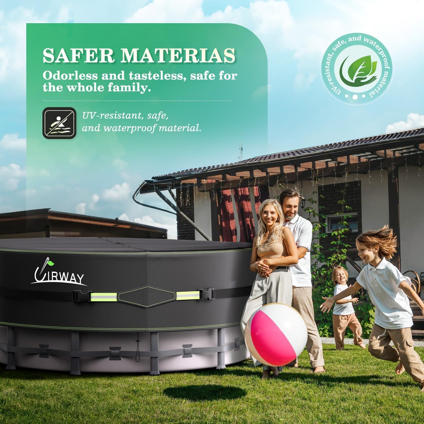 UIRWAY 14 Ft Round Winter Pool Cover with Reflective Strips, Swimming Pool Cover for Above Ground Pools, Solar Cover Including Rope Tie and Luminous Ground Nails, PU Tarp Snug Fit for UV Protected