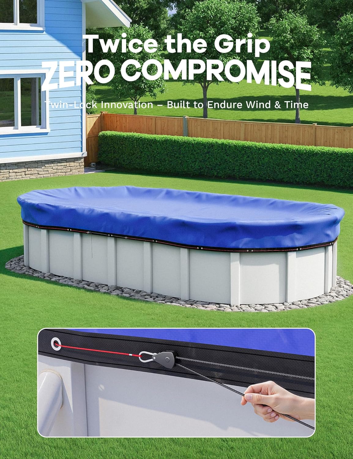 POOLHACKER 12x24 FT Oval Pool Cover – 420D Extra Thick Winter Pool Cover for Above Ground Pools, 4 Ft Overlap with Pulley & Cable, Cold-Resistant, Tear-Resistant & Dustproof