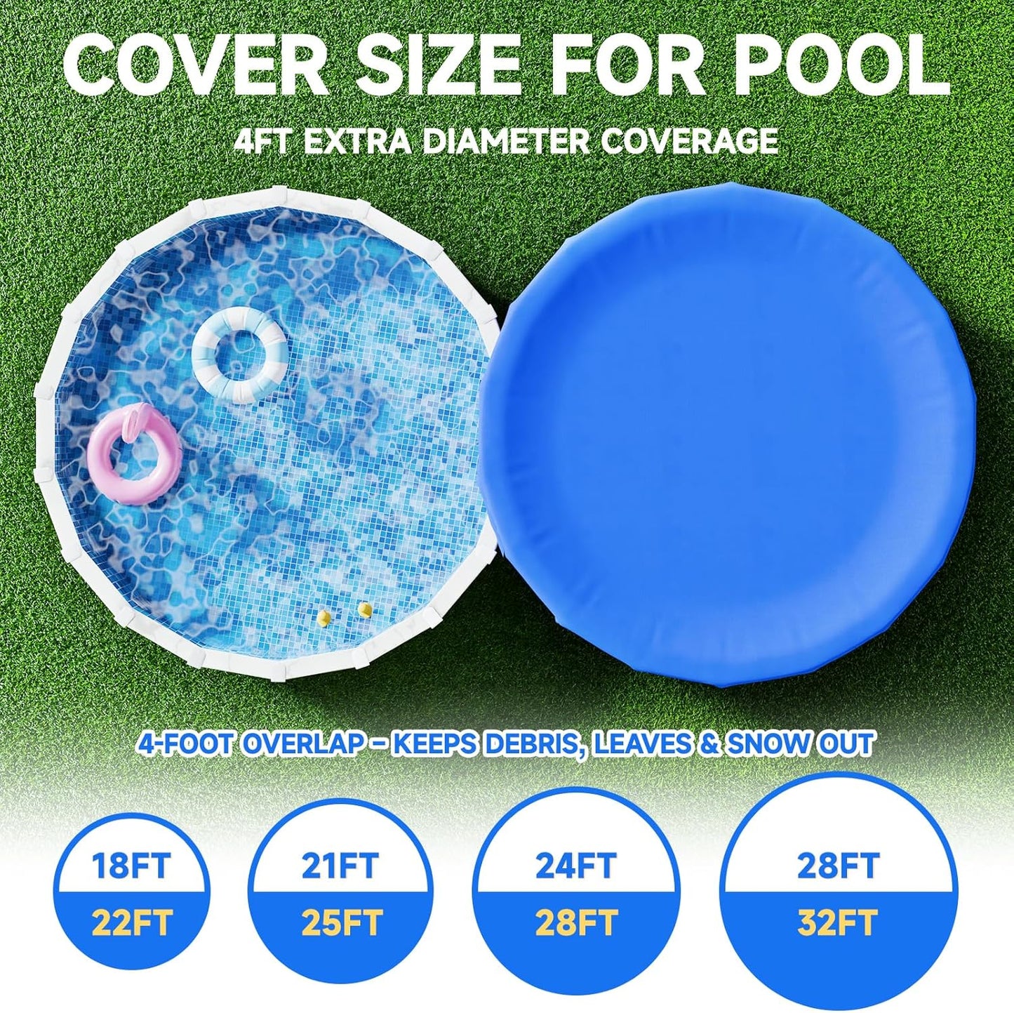 Upgrade 21ft Pool Cover for Above Ground Pools, Winter Round Swimming Pool Cover with 4 Foot Overlap Extra Thick 500D Cable & Heavy-Duty Winch 21 Foot Round Pool Covers