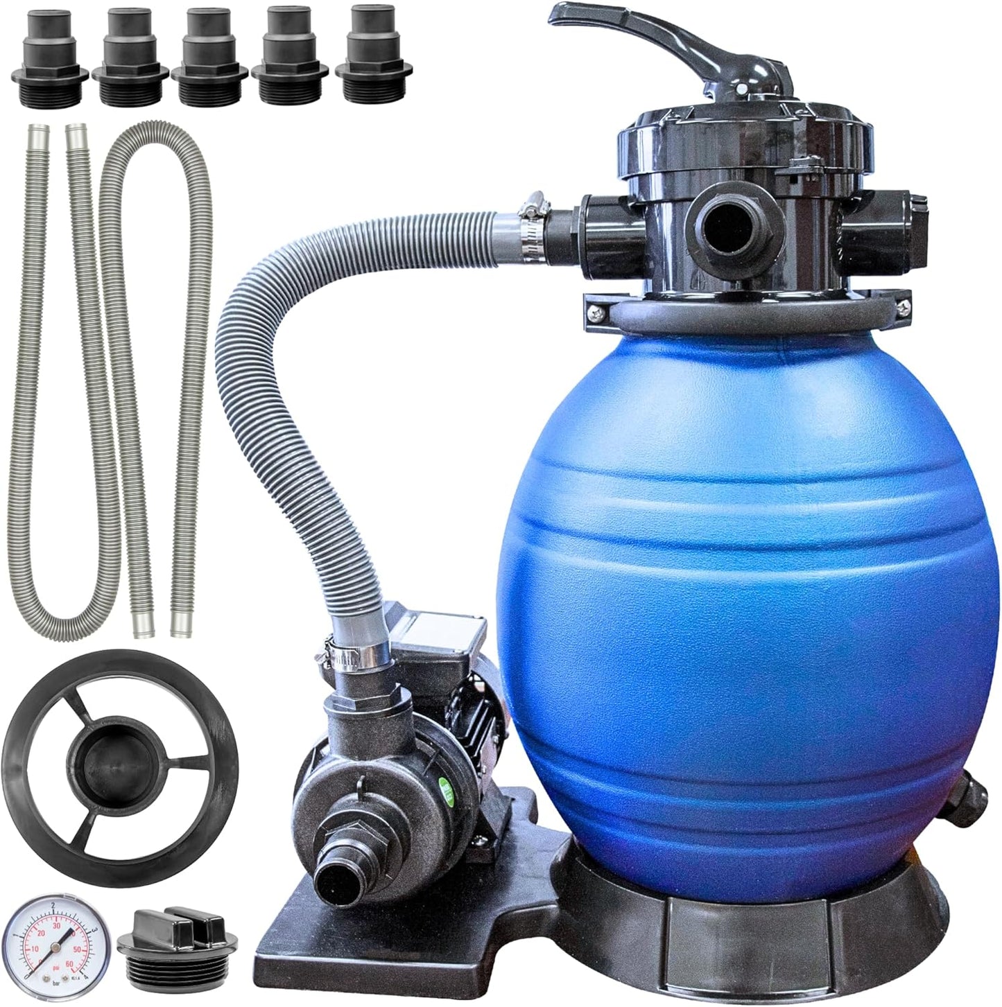 SWIMLINE HYDROTOOLS Complete Sand Filter System, 14" Tank - for Above-Ground & Inground Pools Up to 10,500 Gallons, Single Speed Pump, 0.45 THP, 2,400 GPH, 4-Way Multi-Port Valve, 60 lb Capacity