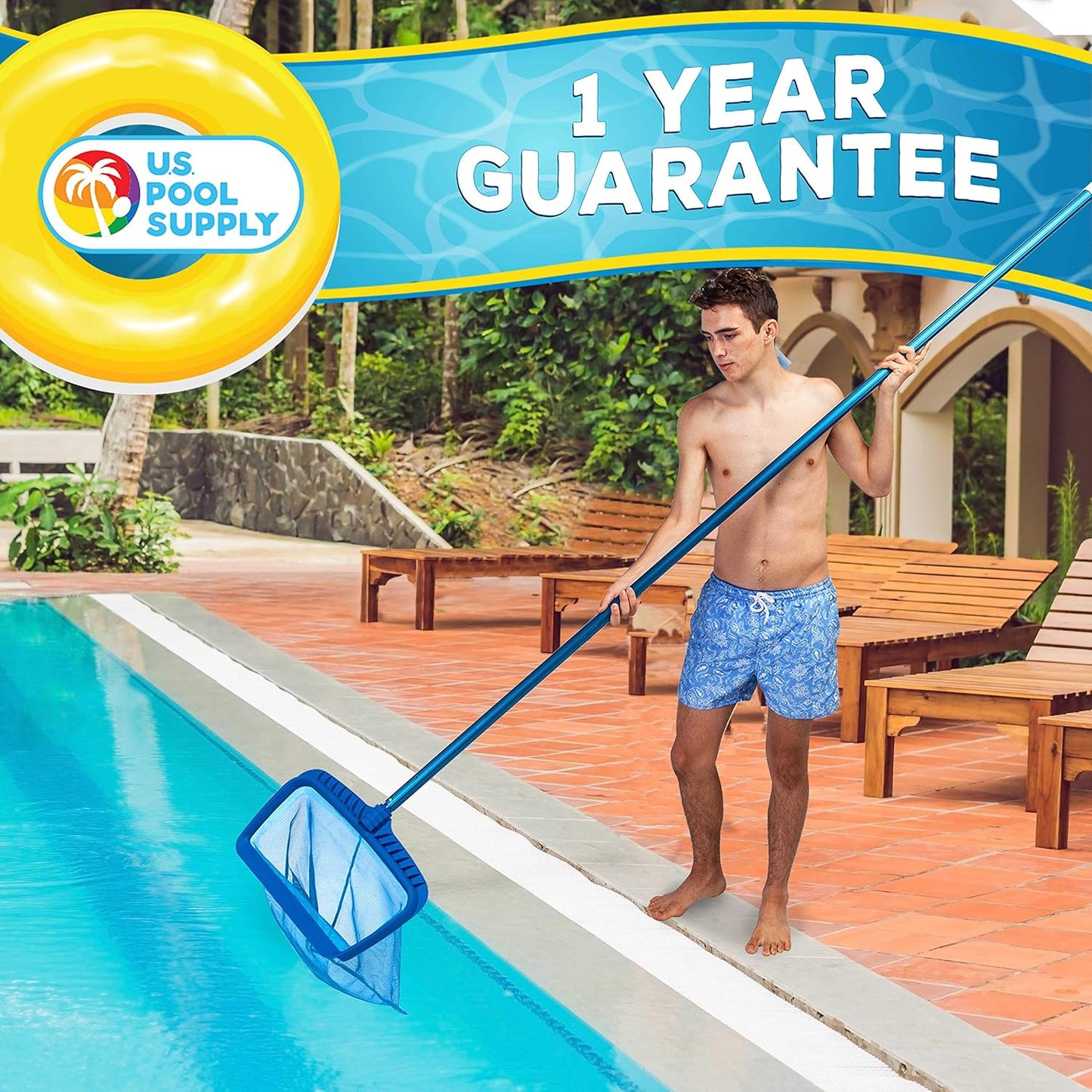 U.S. Pool Supply Professional Heavy Duty 20" Swimming Pool Leaf Rake with Deep 16" Net Bag - Fine Mesh Netting, Easy Scoop Edge - Fast Cleaning, Debris Pickup Removal, Fits Standard Swimming Pool Pole