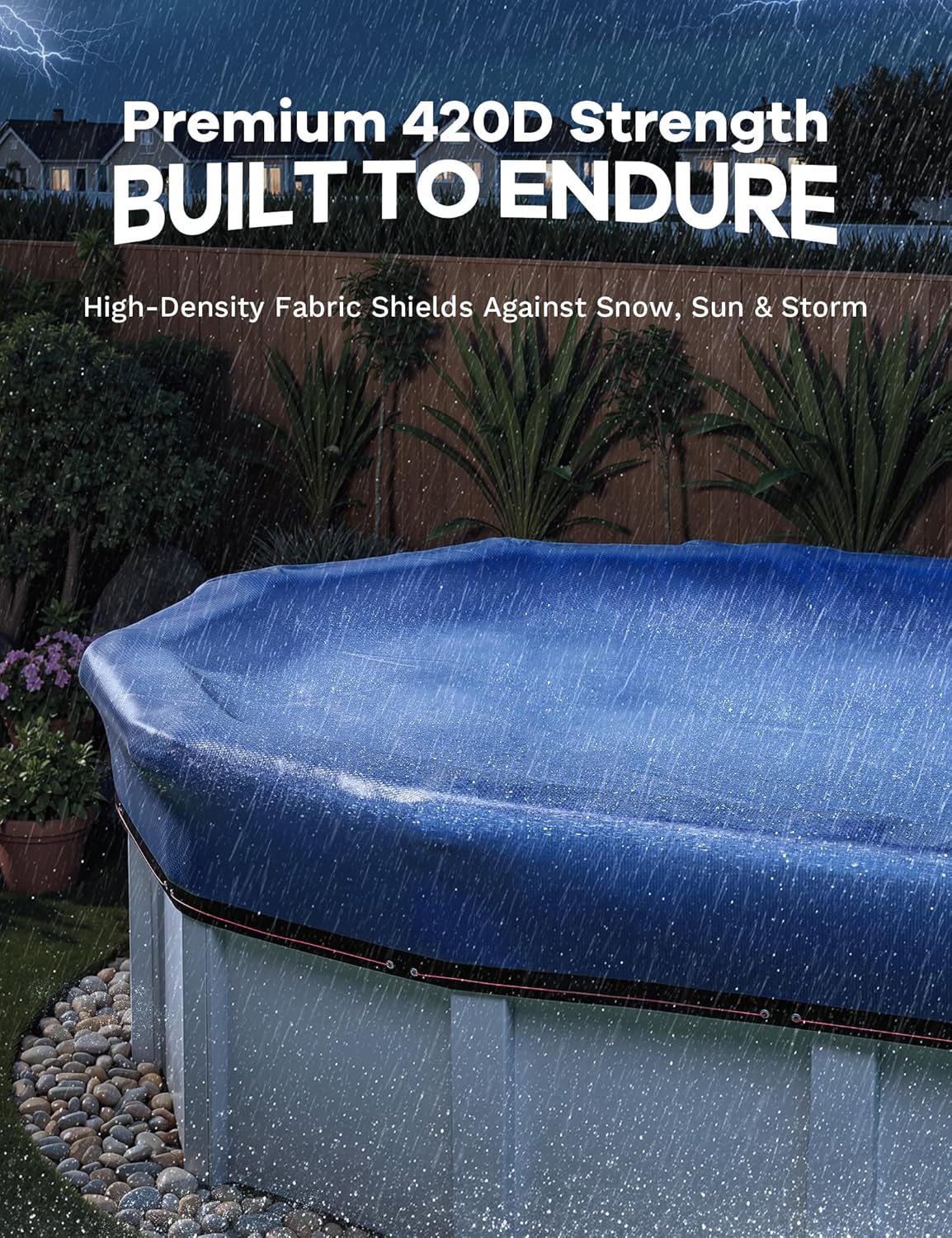 POOLHACKER 12x24 FT Oval Pool Cover – 420D Extra Thick Winter Pool Cover for Above Ground Pools, 4 Ft Overlap with Pulley & Cable, Cold-Resistant, Tear-Resistant & Dustproof