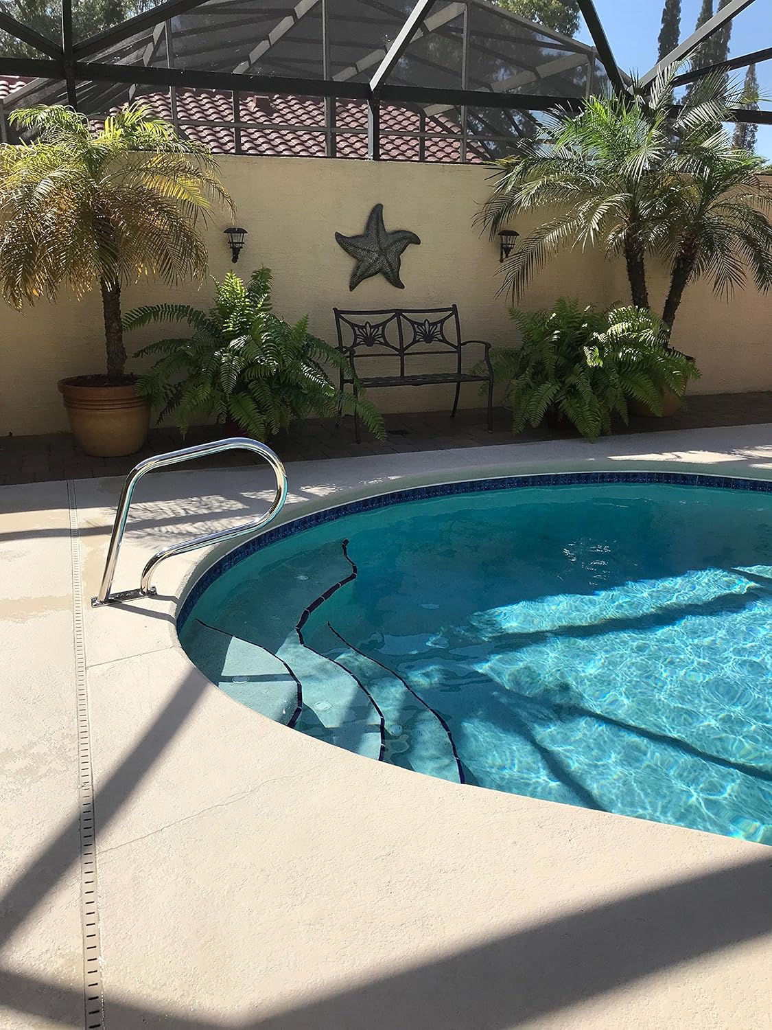 FibroPool Stainless Steel Pool Handrail with Easy Mount Base Plate for In Ground Pools, Outdoor Railing for Decks, Rust-Proof Grab Accessories for Swimming Pools and Spas (Small)